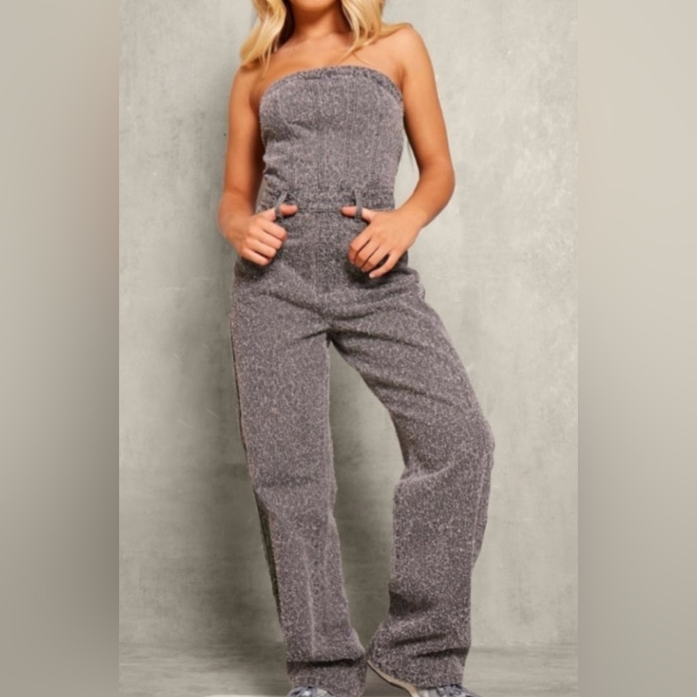 Prettylittlething Grey Bobble Straight Leg Corset Jumpsuit one piece size 10